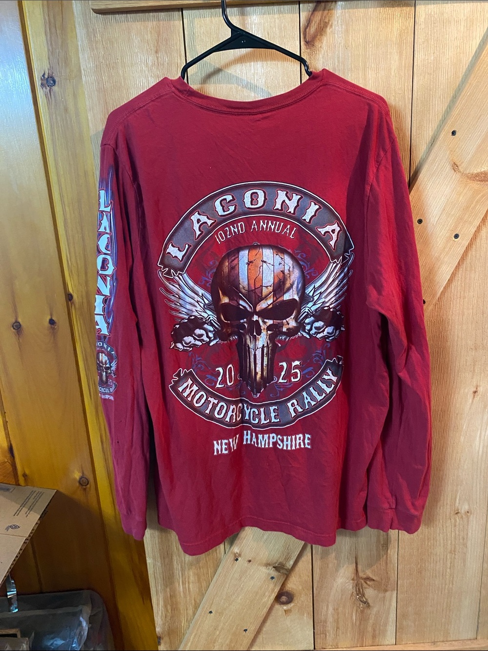 Red Long Sleeve Motorcycle Rally Skull Tee